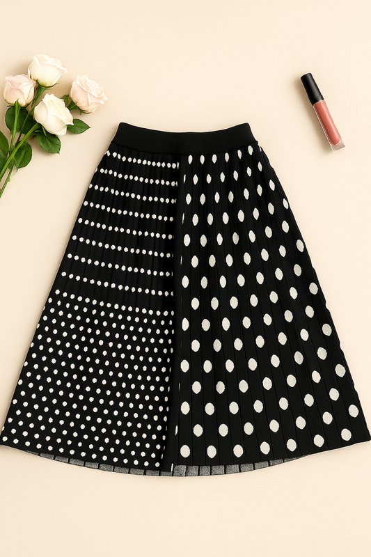 Polka Dot Contrast Pleated Skirt