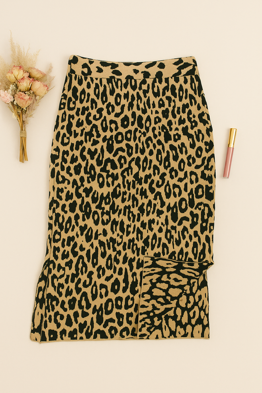 Leopard Print Knitted Skirt