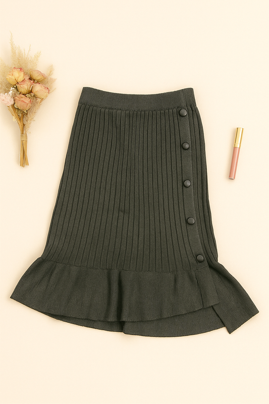 Ribbed Ruffle Midi Skirt