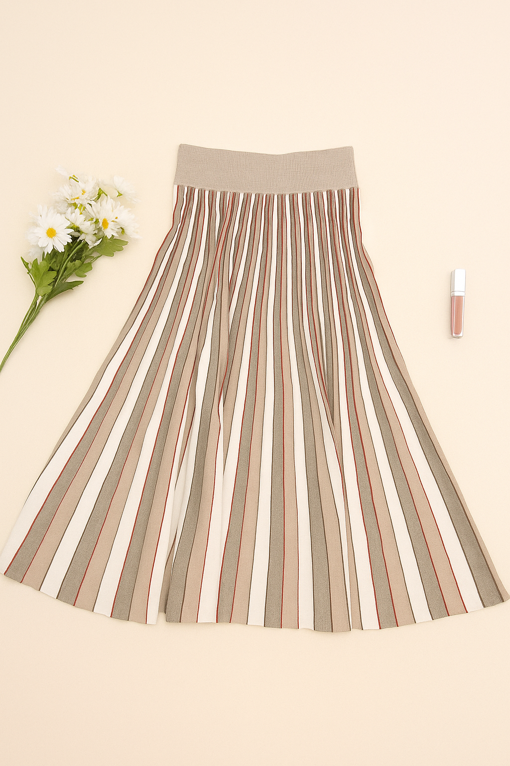 Beige and Brown Multi-Stripe Skirt