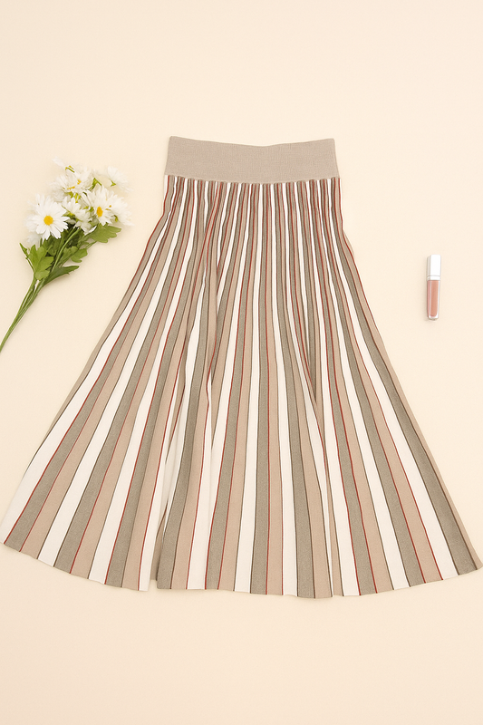 Beige and Brown Multi-Stripe Skirt