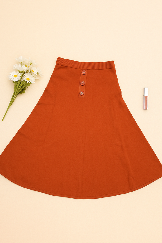 Rust-Colored Knitted Flare Skirt