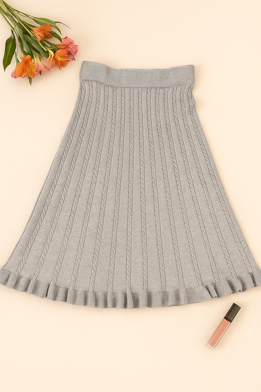 Grey Knitted Midi Skirt