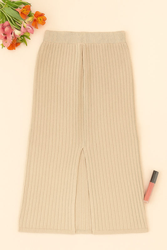 Beige High-Waisted Knitted Skirt