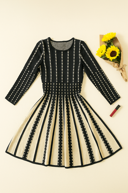 The Black & Beige Vertical Knit Dress