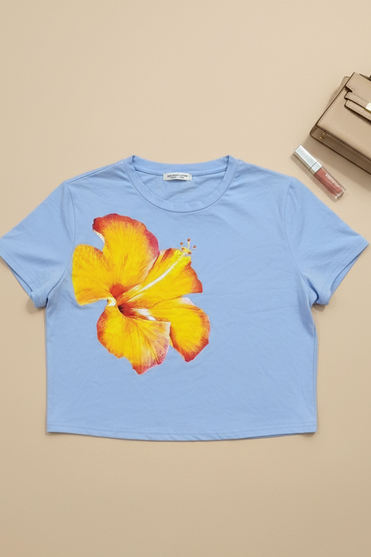 Cali Hibiscus Crop Tee