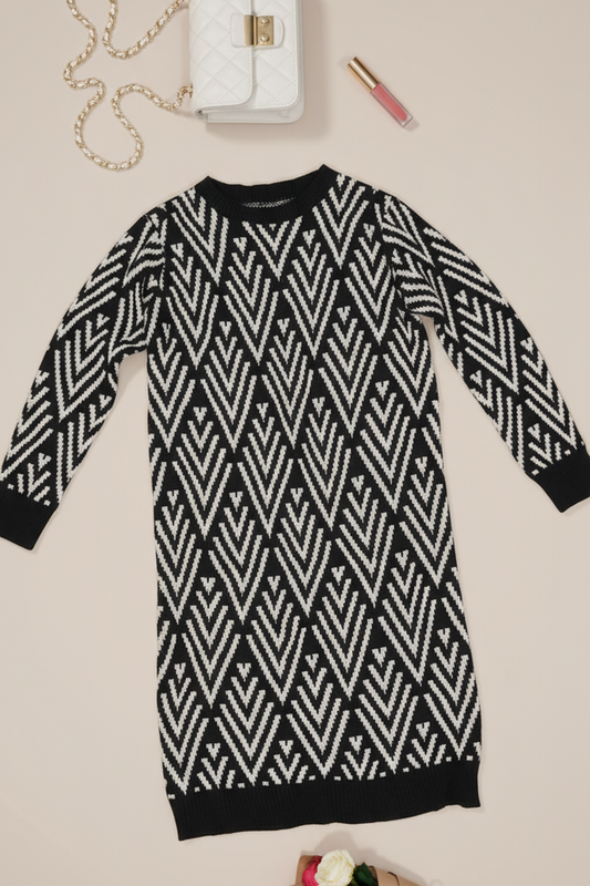 Geometric Pattern Sweater Dress
