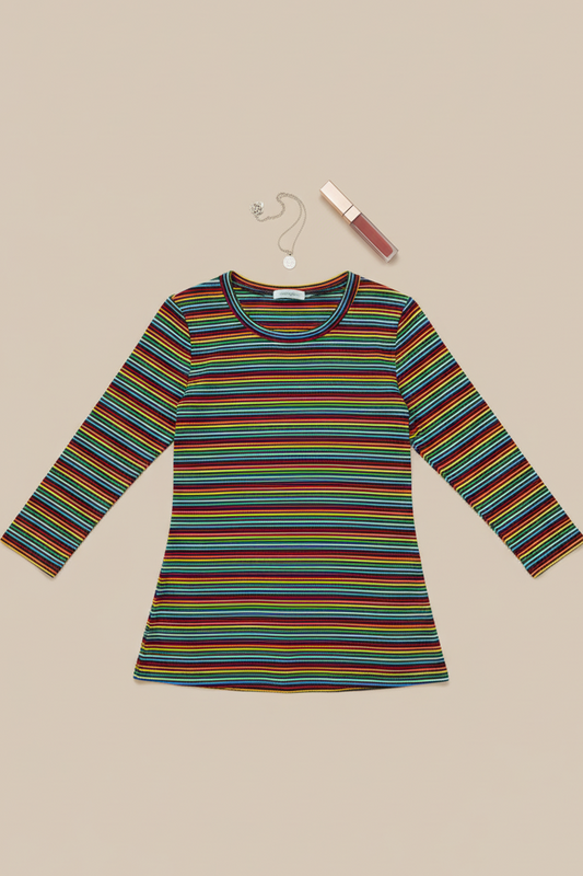 Rainbow Ribbed Long Sleeve Top