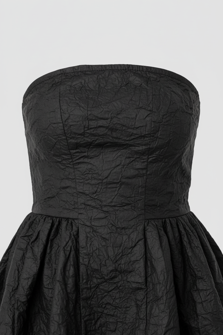 Textured Black Strapless Peplum Top