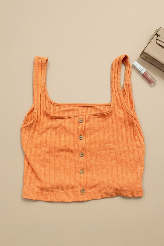 Apricot Ribbed Button Tank