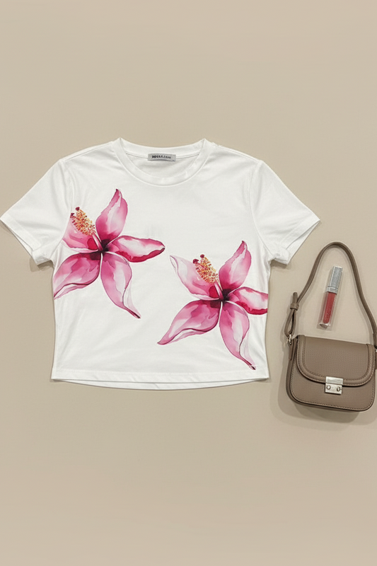 Fuchsia Flower Crop Tee