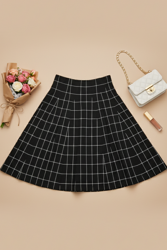 Grid Check Flared Mini Skirt