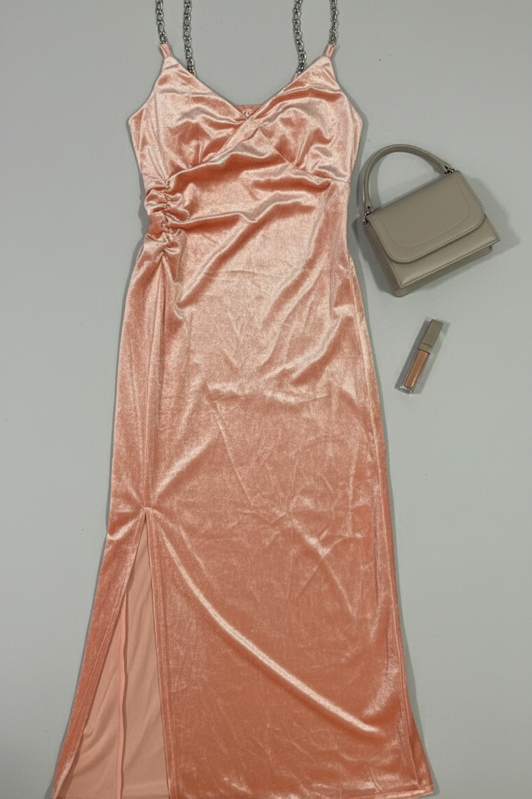 Peach Velvet Chain Midi