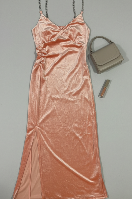 Peach Velvet Chain Midi
