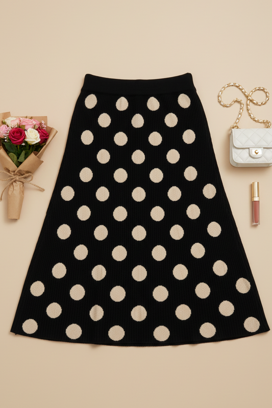 Polka Dot Knit Midi Skirt