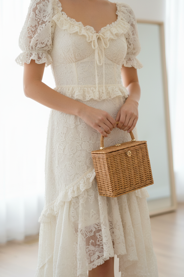 Ivory Lace High-Low Ruffle Dress
