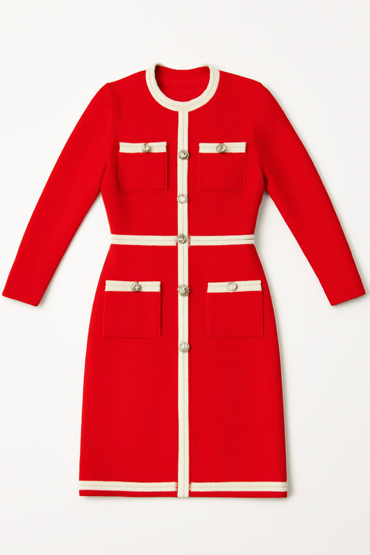 The Contrast-Trim Knit Cardigan Dress