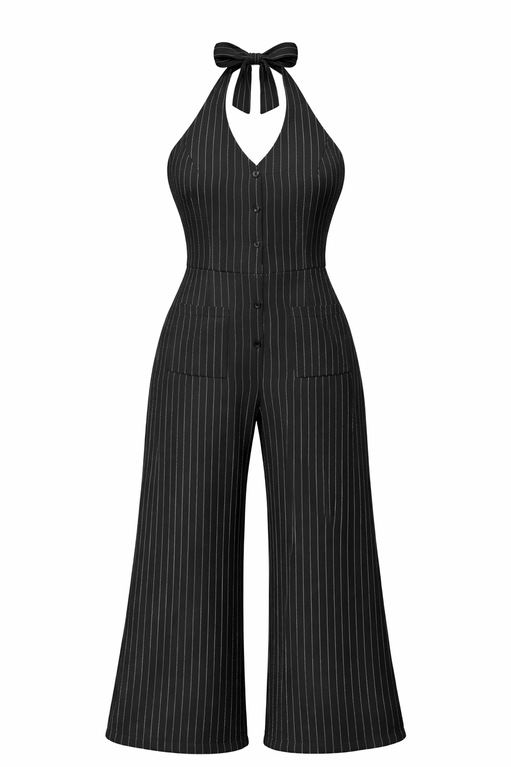 Pinstripe Halter Neck Doll Jumpsuit