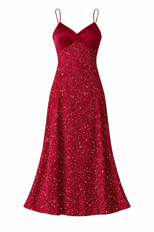 Starfall Printed  Crimson Dress