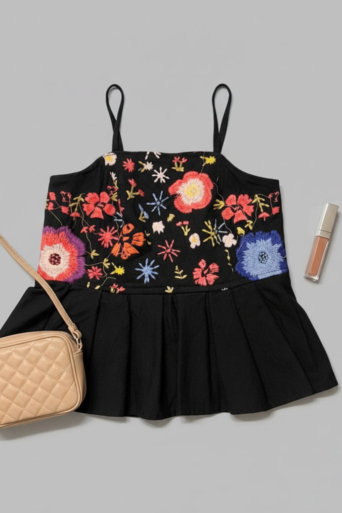 Floral Embroidered Peplum Cami