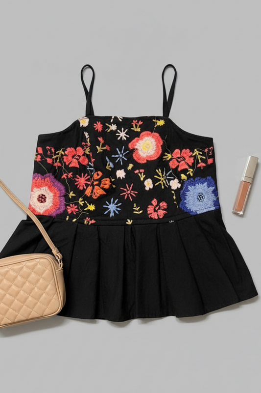 Floral Embroidered Peplum Cami