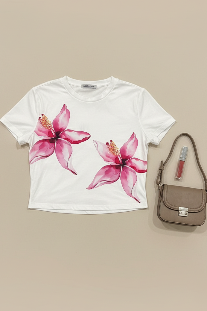 Fuchsia Flower Crop Tee