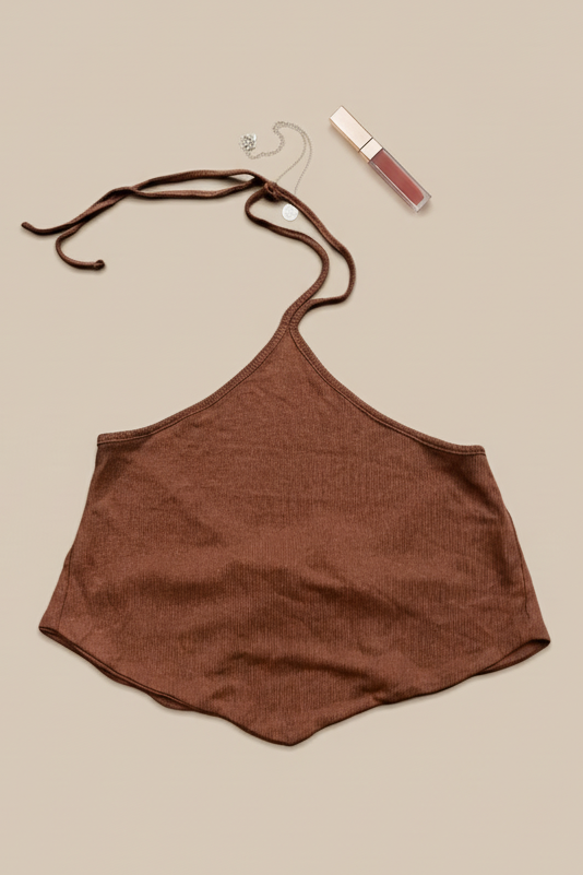 Brown Halter Neck Crop Top