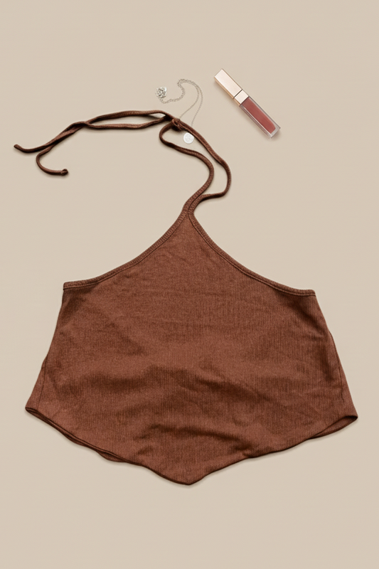 Brown Halter Neck Crop Top