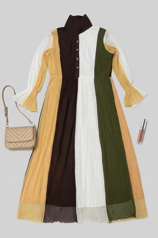 Colorblock Crinkle-Texture Shirtdress