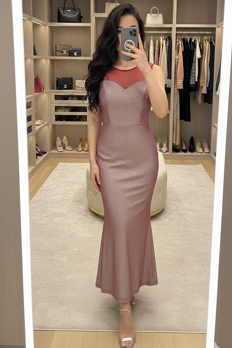 Glitter Mesh Insert Dress