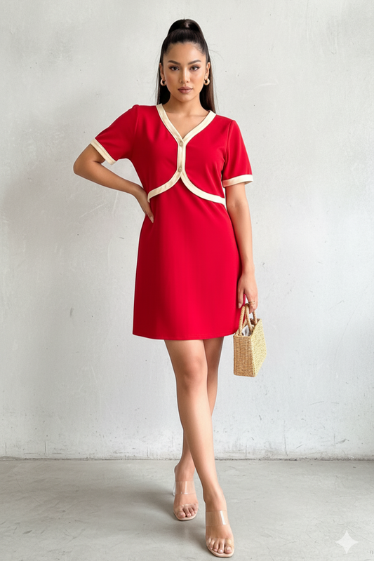 Red Contrast Trim Mini Dress